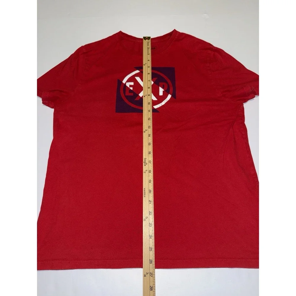 Express Men T-Shirt Large Graphic Red White Blue Cotton Casual Preppy Tee FLAWED